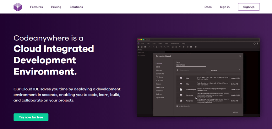 Codeanywhere landing page