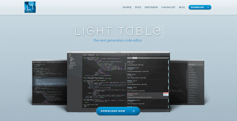 Light Table landing page