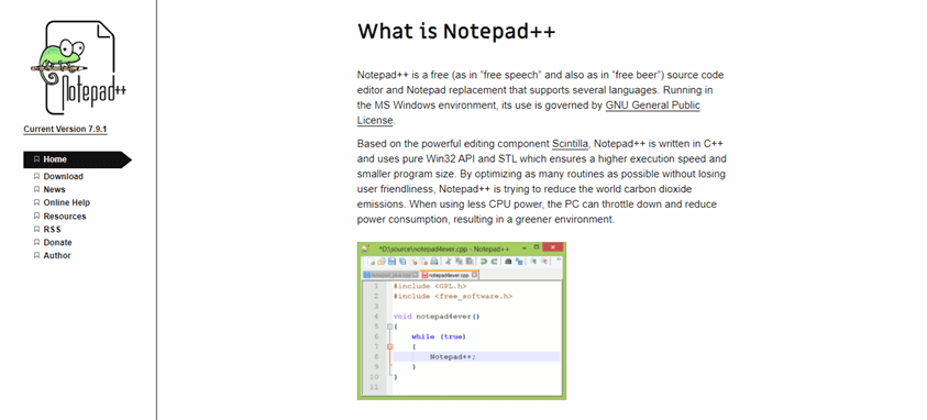 Notepad++ landing page