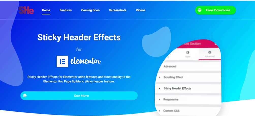 Sticky Header Effects for Elementor landing