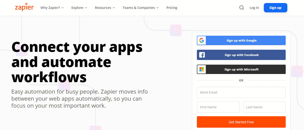 Zapier landing page