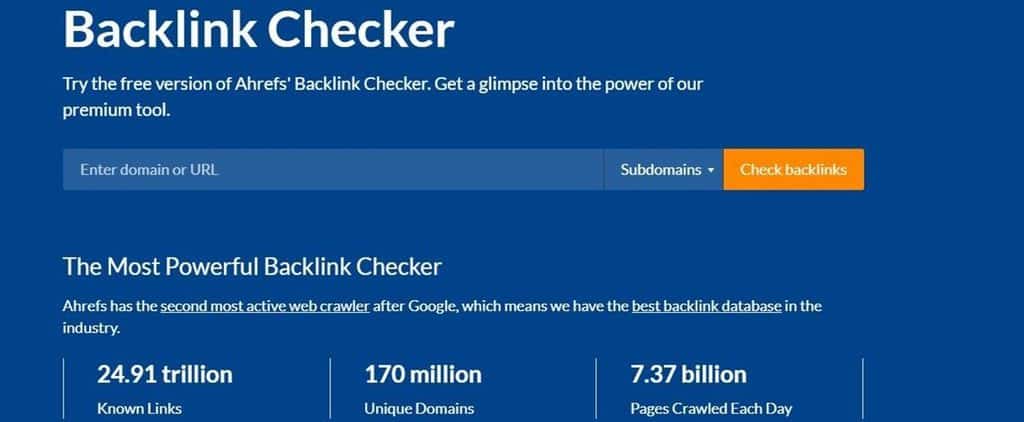 Backlink Checker homepage