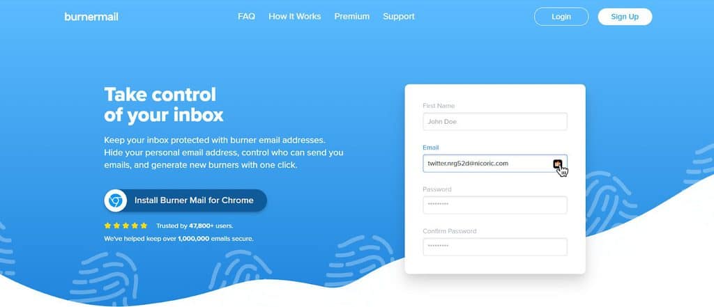 Burner Mail landing page