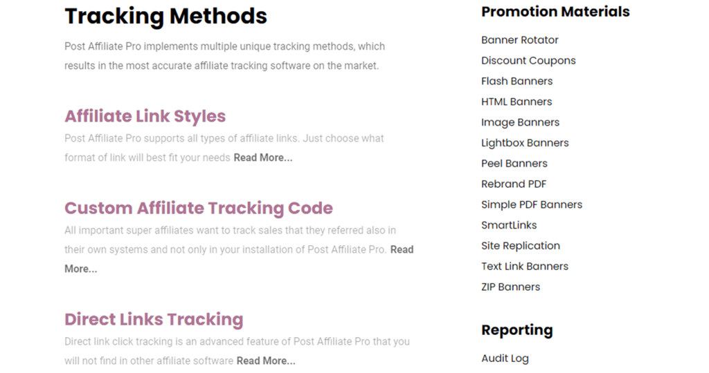 Post Affiliate Pro tracking methods feature