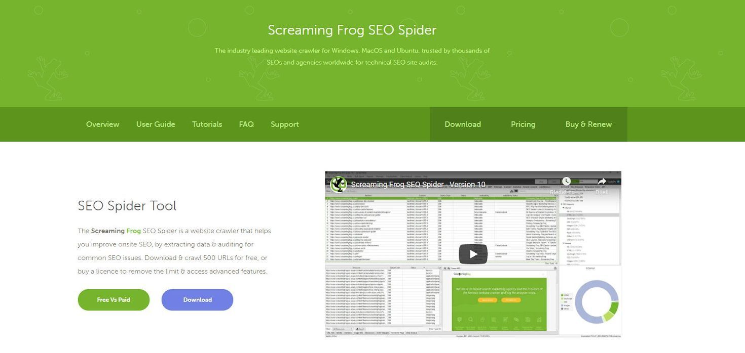 Screaming Frog landing page