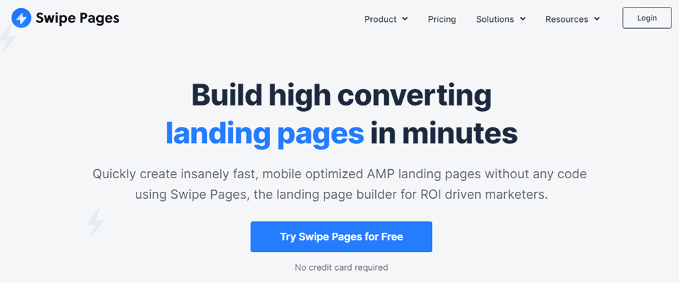 Swipe pages landing page