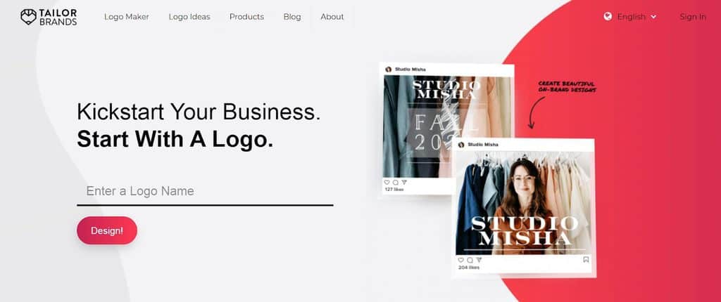 Tailor Brands homepage