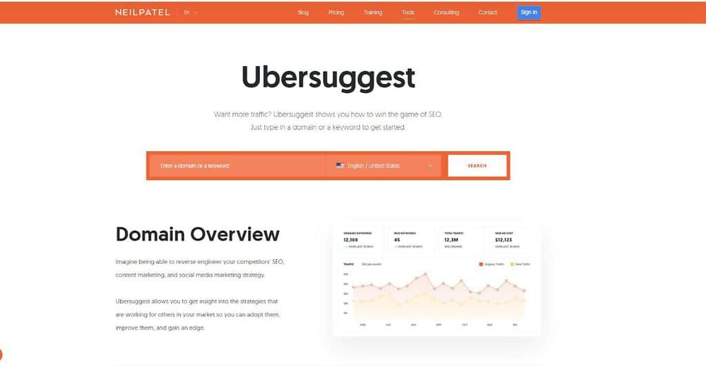 Ubersuggest homepage