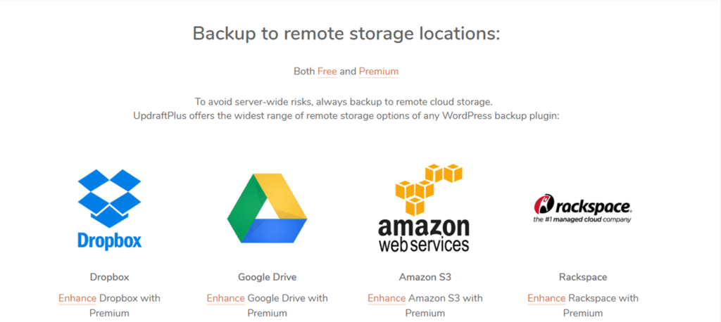 UpdraftPlus storage feature