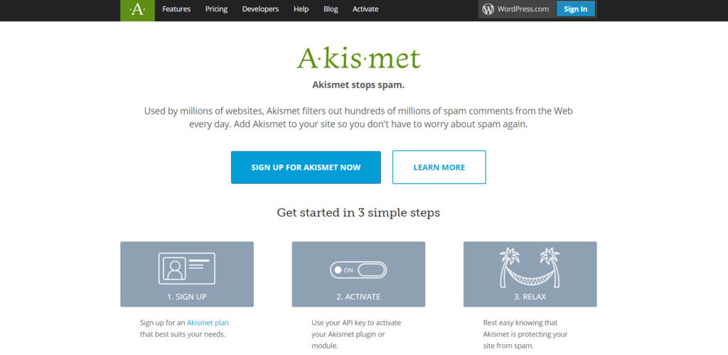 Akismet homepage