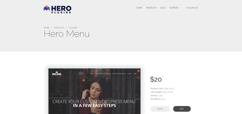 Hero Menu homepage