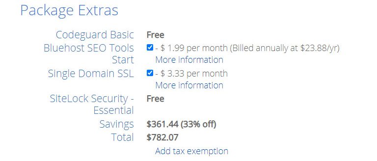 Image of hosting package extras