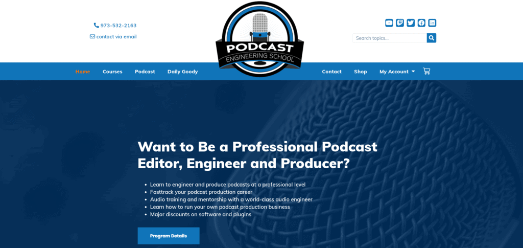 Podcast Engineer School homepage