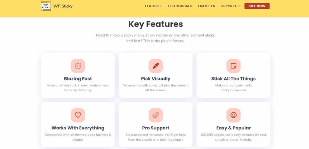 WP Sticky features