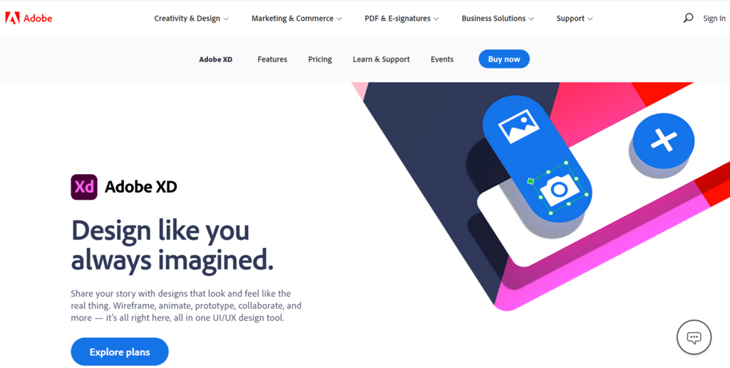 Adobe XD homepage