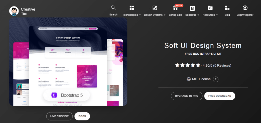 Soft UI Design System homepage