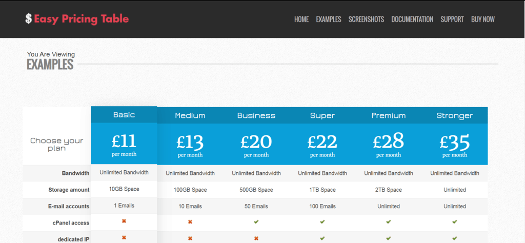 Easy Pricing Table preivew