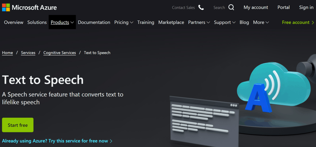 Azure Text to Speech website