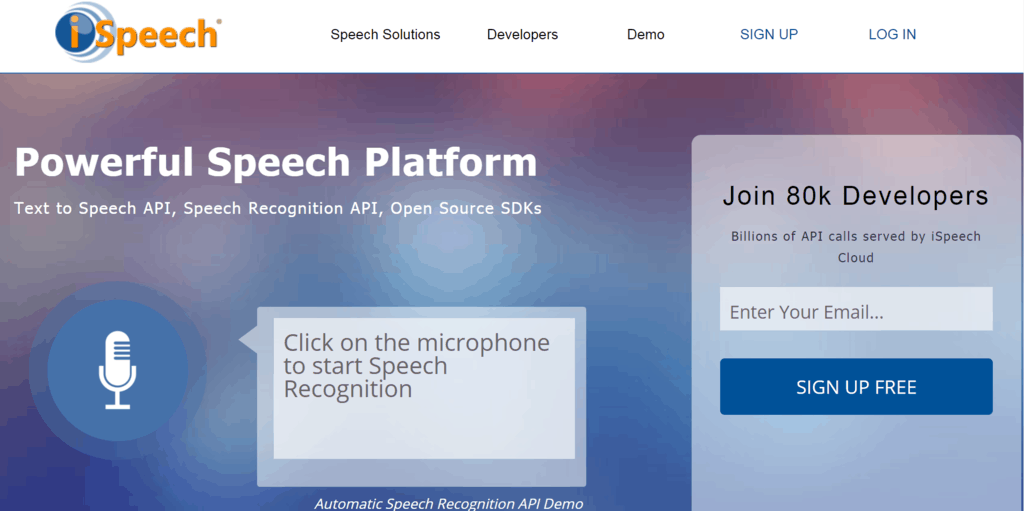 iSpeech homepage
