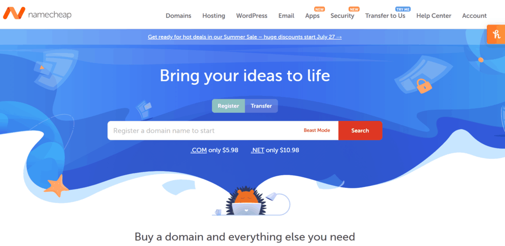 Namecheap homepage