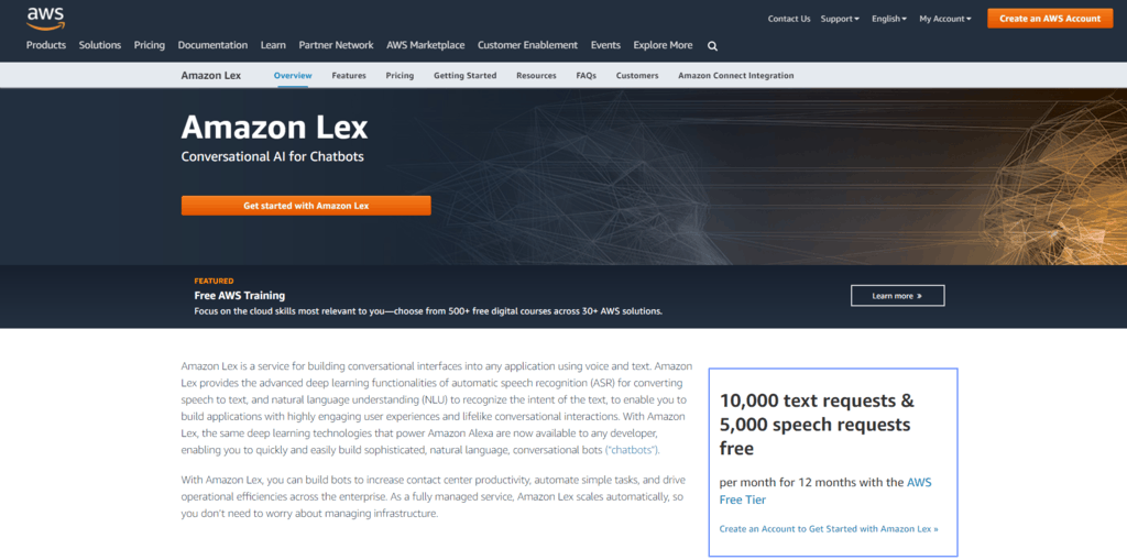 Amazon Lex homepage