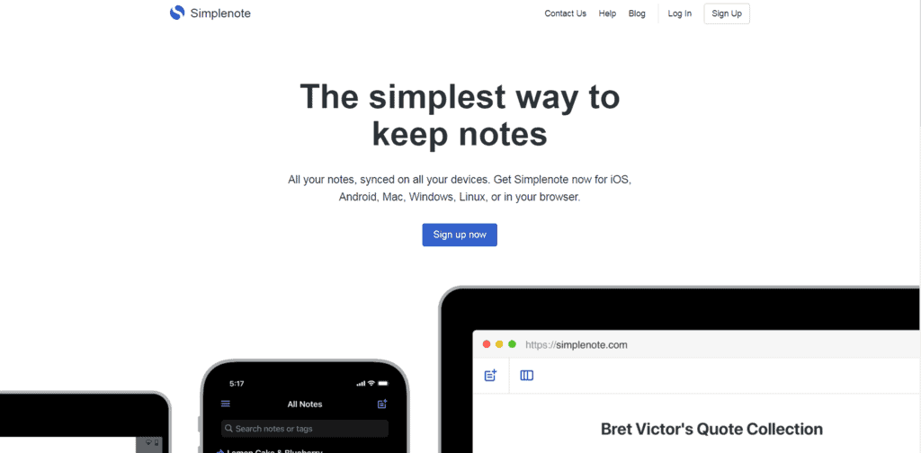 Simplenote homepage