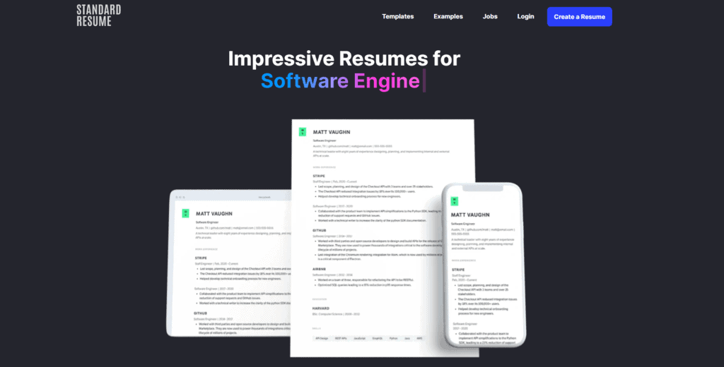 Standard Resume homepage