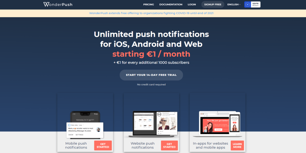 WonderPush homepage