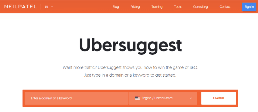 Ubersuggest website