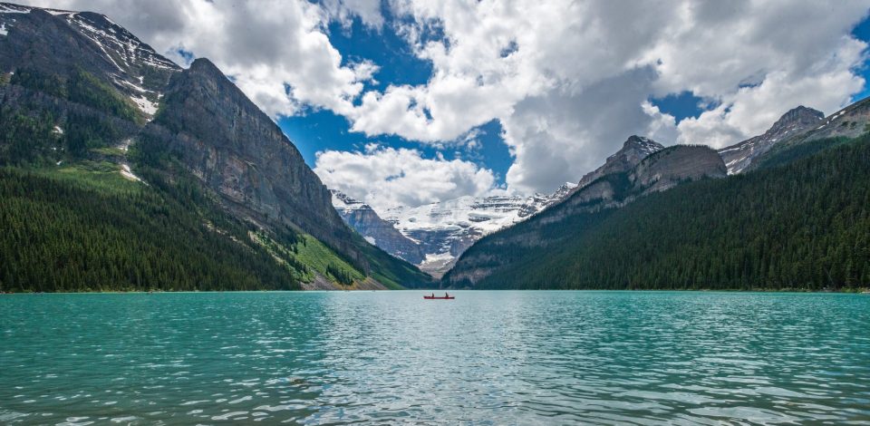 Had the chance to visit Banff National Park together with my daughter. We drove up the length of the park with a stop at Lake Louise. Our first views of this amazing landscape caught this canoe at the intersection of the two mountains.