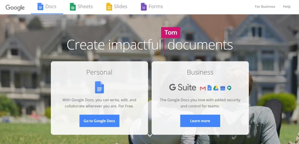 Google Docs landing page