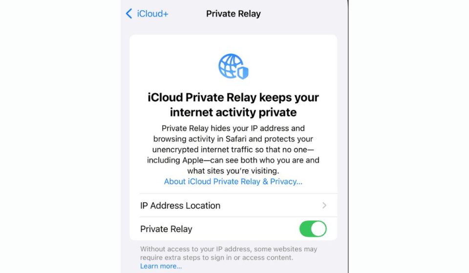 Sync Private Relay with Wi-Fi or Cellular Data