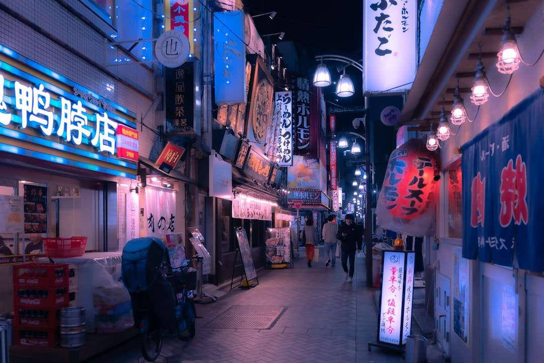 a city street filled with lots of neon signs anime streaming, mysterious founder, website interface