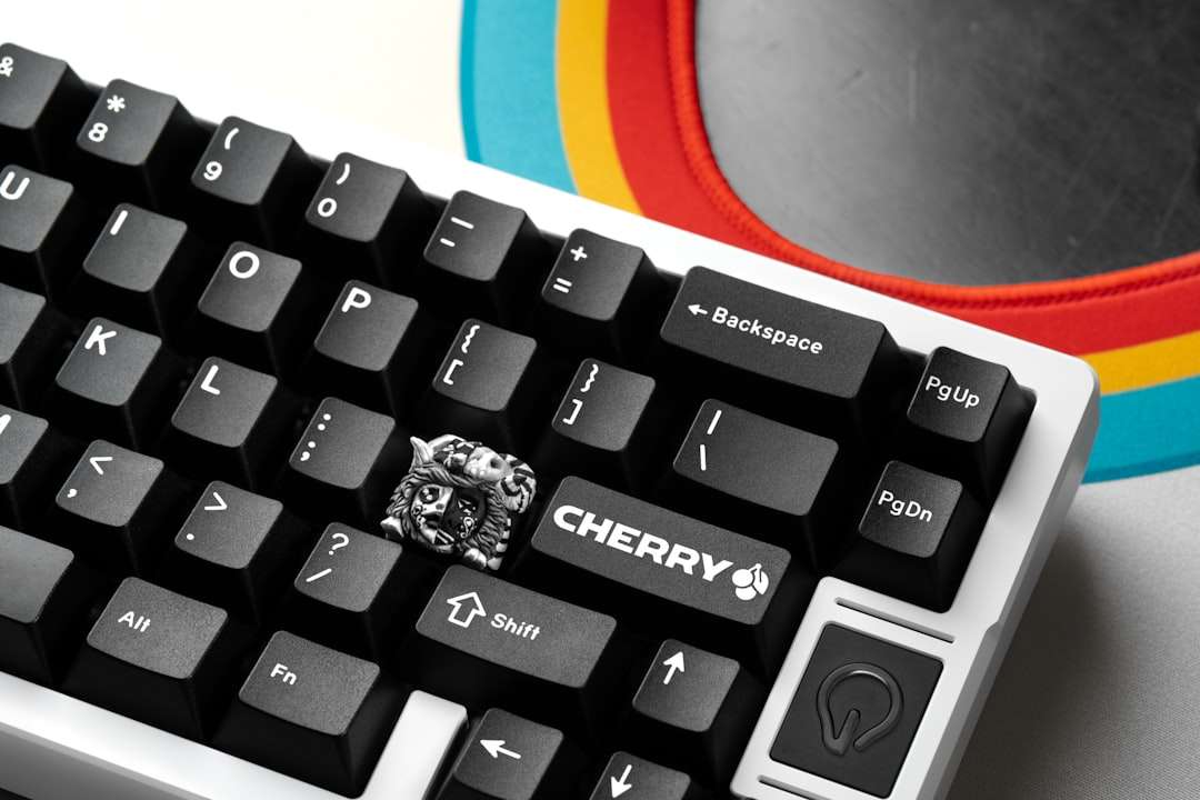 A black and white mechanical keyboard. keyboard stickers, laptop customization, colorful keys