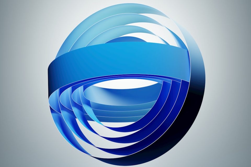 Abstract blue sphere with layered ribbons proxy server, browser redirect, error loop