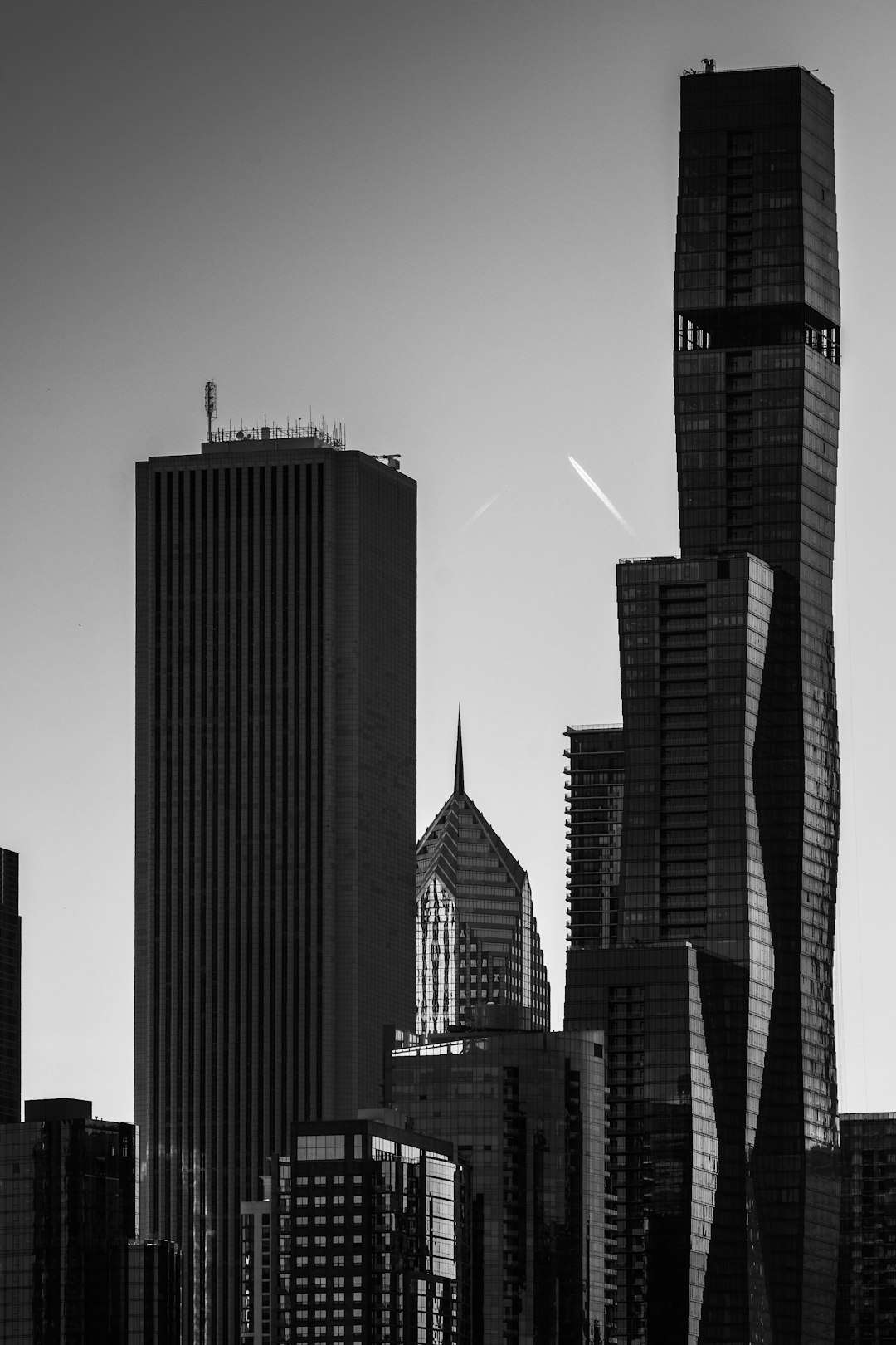 grayscale photo of high rise buildings chicago skyline, design studio office, creative workspace