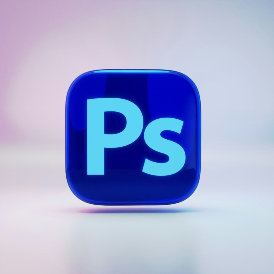 A blue square button with the letter ps on it vector logo design workspace, typography tools, scalable logo preview