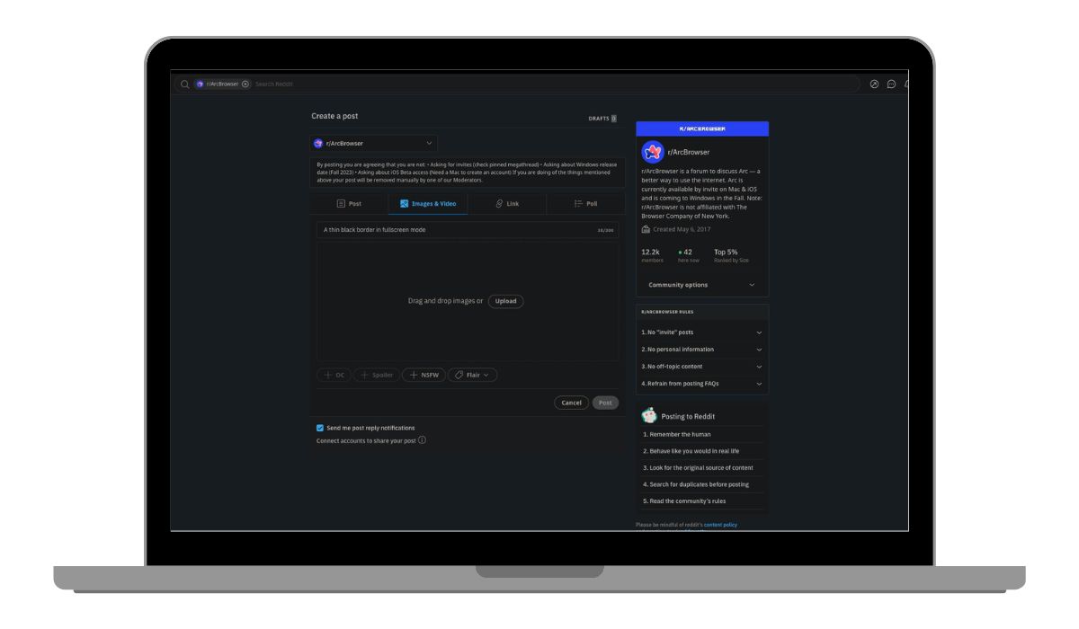 What is the Arc Browser full-screen border?