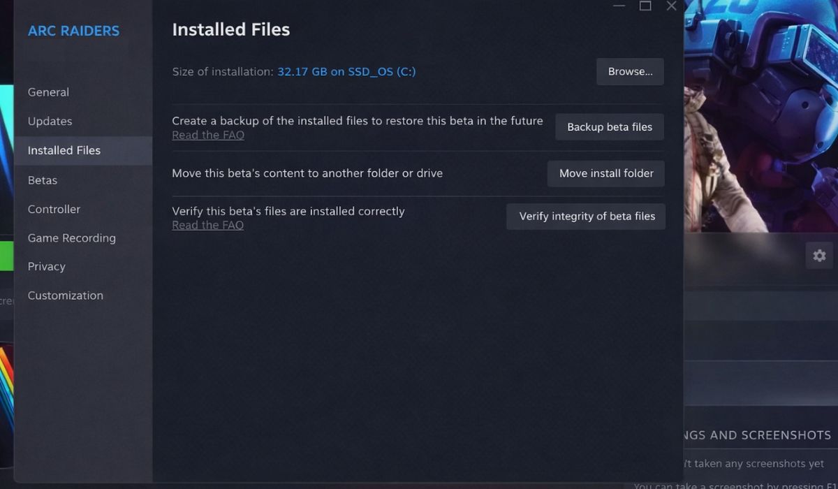 Verify the ARC Raiders game files