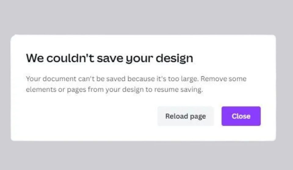 Screenshot of canva an error occurred while saving your design​