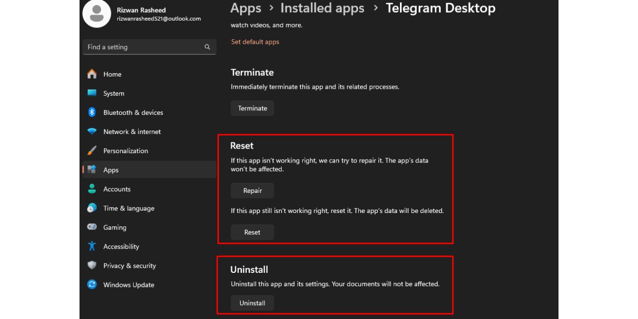 Repair or Reinstall the Problem App