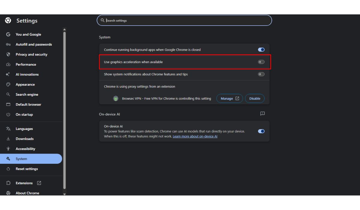 Disable Hardware Acceleration