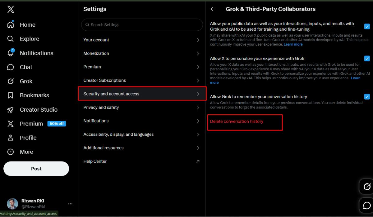 How to Delete Grok Conversation History on X