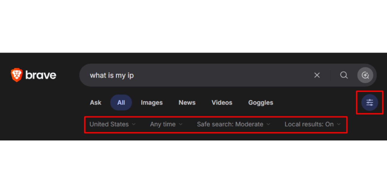 Use Brave Search Tabs and Filters