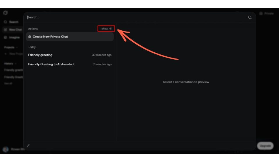 grok Show All chat history